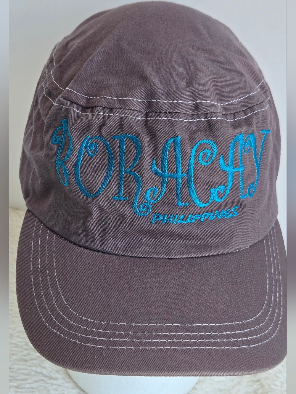Boracay Philippines Cadet Military Cap Brown Teal Embroidered Strapback Hat
